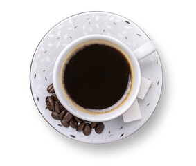 cup of coffee top view on white background