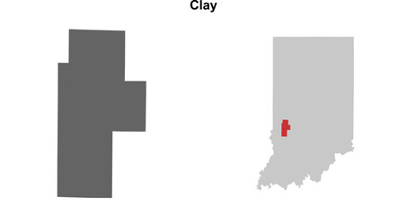 Obraz premium Clay County (Indiana) blank outline map set