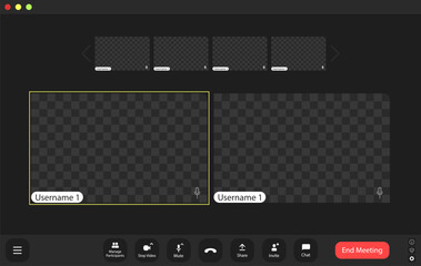 Virtual meeting interface with empty participant slots and muted audio indicators during a remote conference session