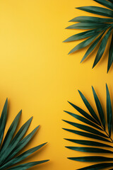 Vibrant tropical leaves frame a bright yellow background, ideal for summer themes, nature concepts, or fresh design inspiration.