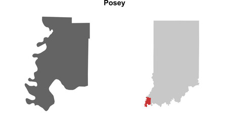 Posey County (Indiana) blank outline map set