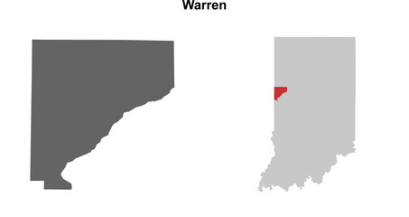 Fototapeta premium Warren County (Indiana) blank outline map set