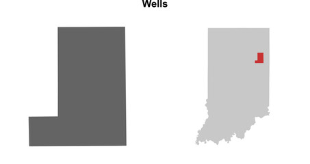 Wells County (Indiana) blank outline map set