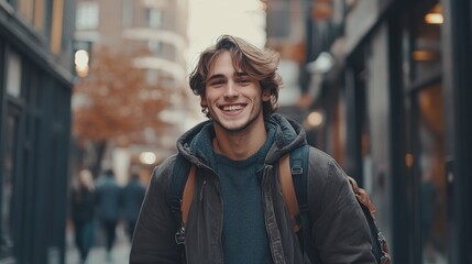Fototapeta premium Smiling Man Walking in City