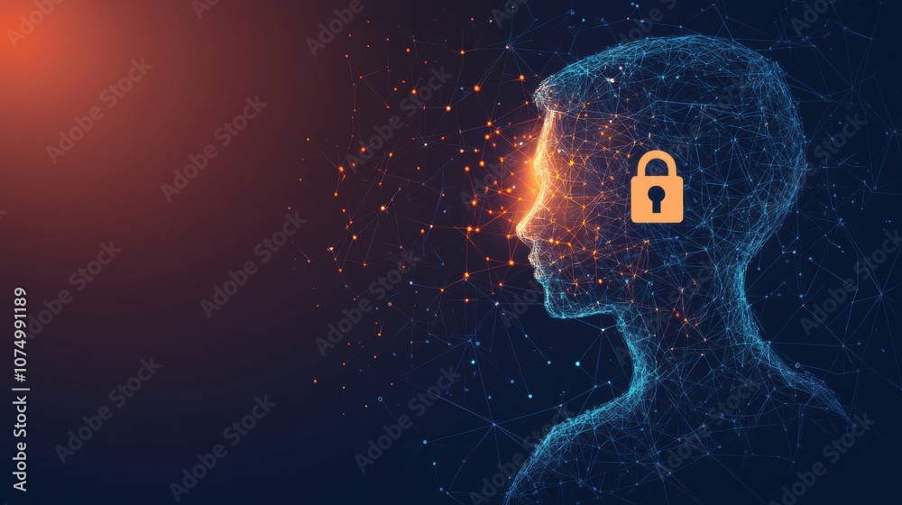 Fototapete the silhouette of a person contrasts with a digital environment, showcasing a lock symbol that signi