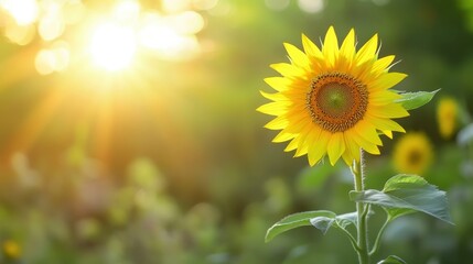 Obraz premium Sunflower blooms brightly under the golden sunlight in a beautiful garden