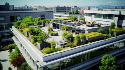 A photo of a rooftop garden on a commercial building