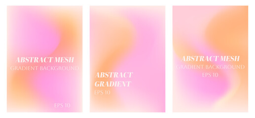 Gradient mesh pink peachy background set. Modern blurred design. Vector liquid effect banner eps 10.