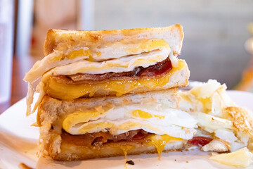 Bacon egg and cheese on thick white bread 