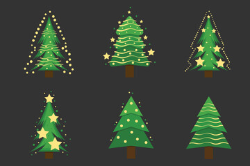Christmas tree set. Xmas fir-trees and pines. New year trees