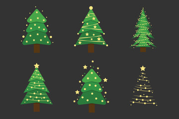 Christmas tree set. Xmas fir-trees and pines. New year trees