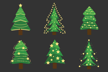 Christmas tree set. Xmas fir-trees and pines. New year trees