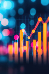 Colorful graphical representation of data trends with glowing bars and dots, ideal for illustrating finance, analytics, and business growth concepts.