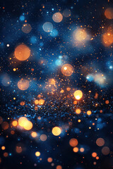 Obraz premium A stunning abstract background featuring shimmering bokeh lights in vibrant colors over a dark blue backdrop, perfect for creative projects.