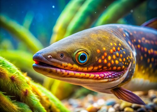 Lamprey Fish, Bokeh, Nature, Wildlife, Underwater,  Petromyzon,  Close Up,  Blurred Background,  AI Art,  Ocean,  River,  Stream