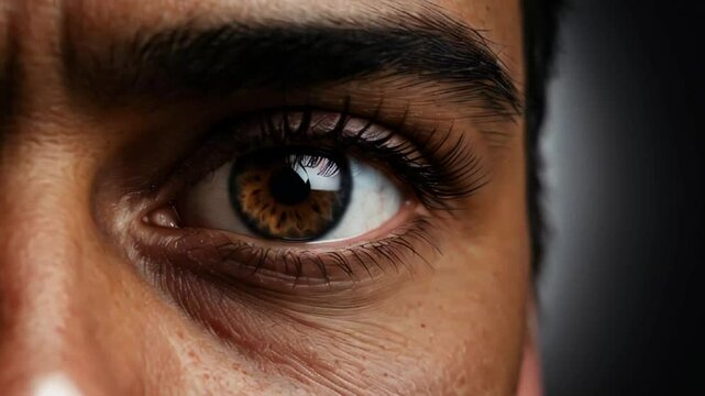 macro video close up of a man's eye. Black man face close up.