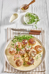 juicy chicken rissoles, cakes in rich cream sauce
