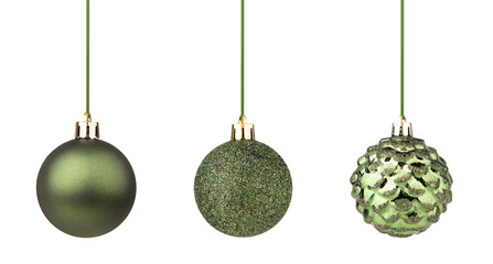 conjunto de bugigangas verdes em um fundo transparente,3 bugigangas