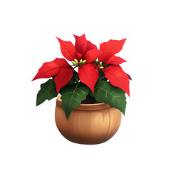 Poinsettia in Wooden Pot: A vibrant, red poinsettia plant blooms in a rustic wooden pot, a classic symbol of Christmas cheer and holiday spirit.