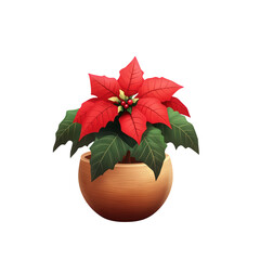 Poinsettia in Wooden Pot: A vibrant, red poinsettia plant blooms in a rustic wooden pot, a classic symbol of Christmas cheer and holiday spirit.