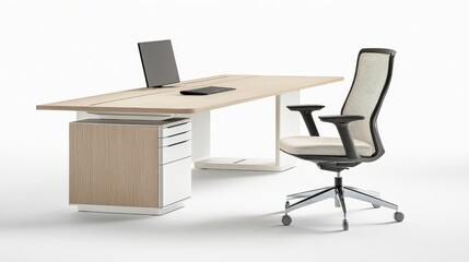 Modern Office Desk with Chair and Drawer Unit