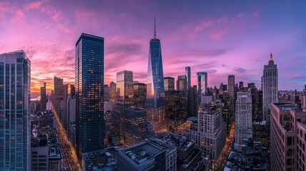 Fototapeta premium Explore the vibrant skyline of new york city at sunset