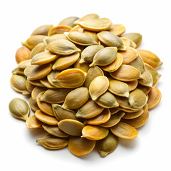 Pumpkin seeds neatly arranged in a small bowl, placed