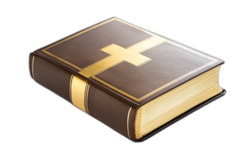 Holy Book with Gold Cross on Cover Religious Symbolism