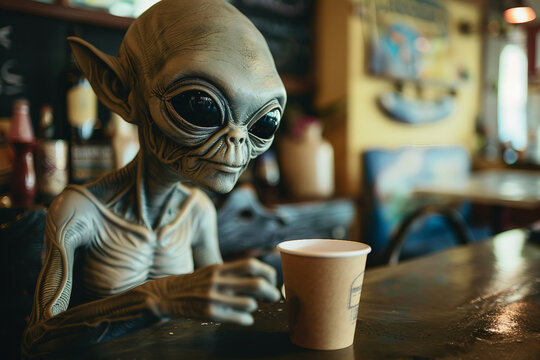 Image of extraterrestrial alien from outer space invading earth generative AI