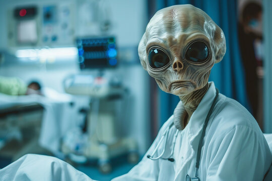 Image of extraterrestrial alien in hospital generative AI design
