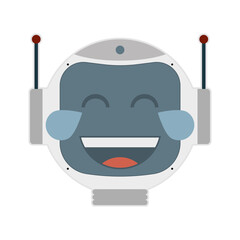 Robot face laughs with tears. Vector illustration.