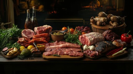 Obraz premium A table full of various meat products