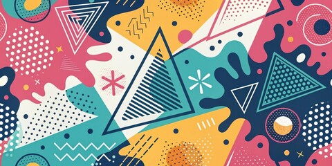 Naklejka premium A vibrant and playful abstract pattern featuring a mix of geometric shapes and organic forms in a colorful palette.