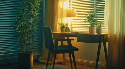 Obraz premium Cozy Home Office with Natural Light and Plants