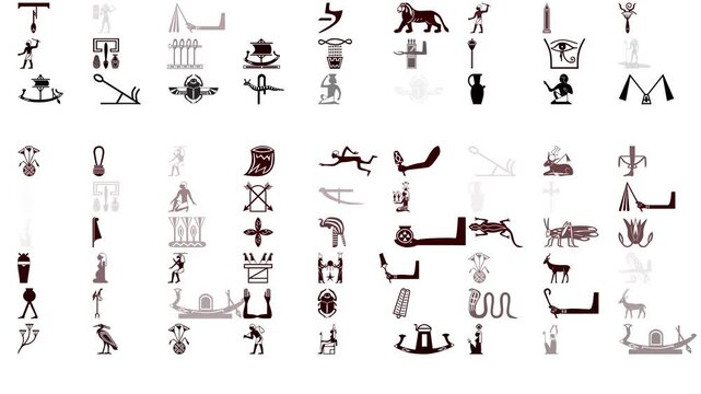 Stream of signs from ancient Egypt, hieroglyphs, symbols and signs