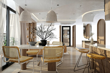 3d render luxury home living room
