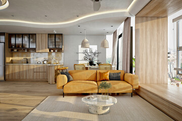 3d render luxury home living room