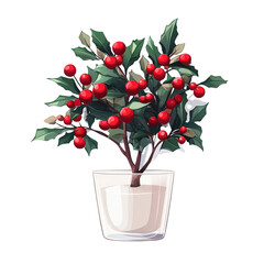 Holly Sprig with Red Berries: A classic festive decoration for the holiday season. The sprig is adorned with lush green leaves and bright red berries, adding a touch of cheer to any setting. 