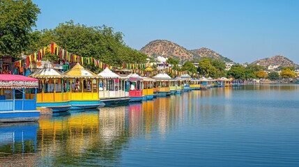 Fototapeta premium Colorful Boats at Fateh Sagar Lake Festival