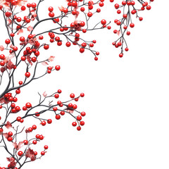 Holly Sprig with Red Berries: A classic festive decoration for the holiday season. The sprig is adorned with lush green leaves and bright red berries, adding a touch of cheer to any setting. 