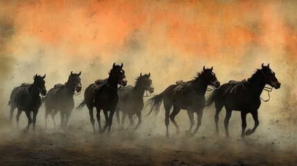 Mules Carrying Supplies in a Dusty Landscape