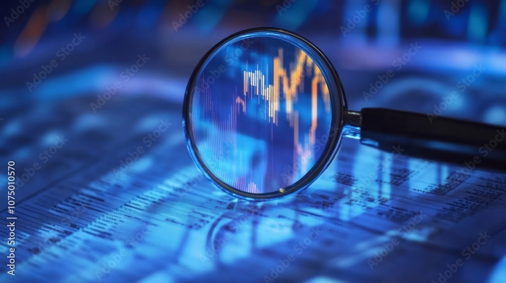 Poster a magnifying glass is on top of a blue background with a bunch of numbers