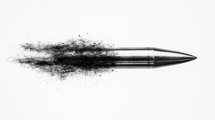 Metallic Bullet with Smoke Trail Effect Illustrating Speed and Motion on a Clean White Background for Dynamic Visuals in Creative Projects