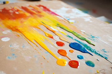 Colorful paint drips on textured paper