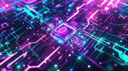 Obraz premium Neon Circuit Board Abstract