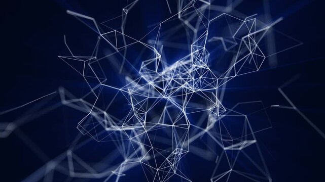 Movable interlaces of broken lines on a blue background. Abstract animation.