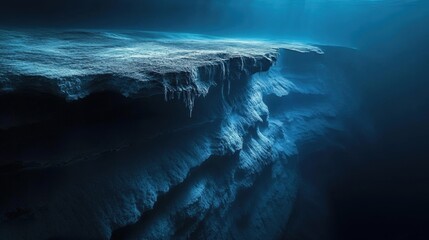 Mysterious Ocean Trench, deep layers of water fading into darkness, evoking intrigue about the hidden depths below.