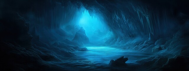 Enigmatic Underwater Cave, deep submerged cavern, elusive shadows gliding, faint bioluminescent glow, a realm of mystery and intrigue