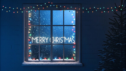 Frosted Window with Christmas Lights Background