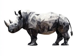 Low-poly rhinoceros made of black and white triangles, white background